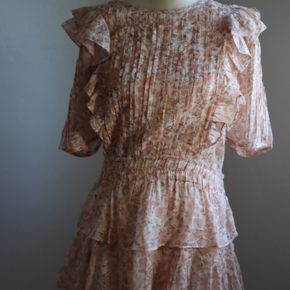 LoveShackFancy Floral Midi Dress in Peach and Cream